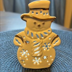Lenox “Bright Christmas” Ivory and Gold Snowman Votive Tealight Holder